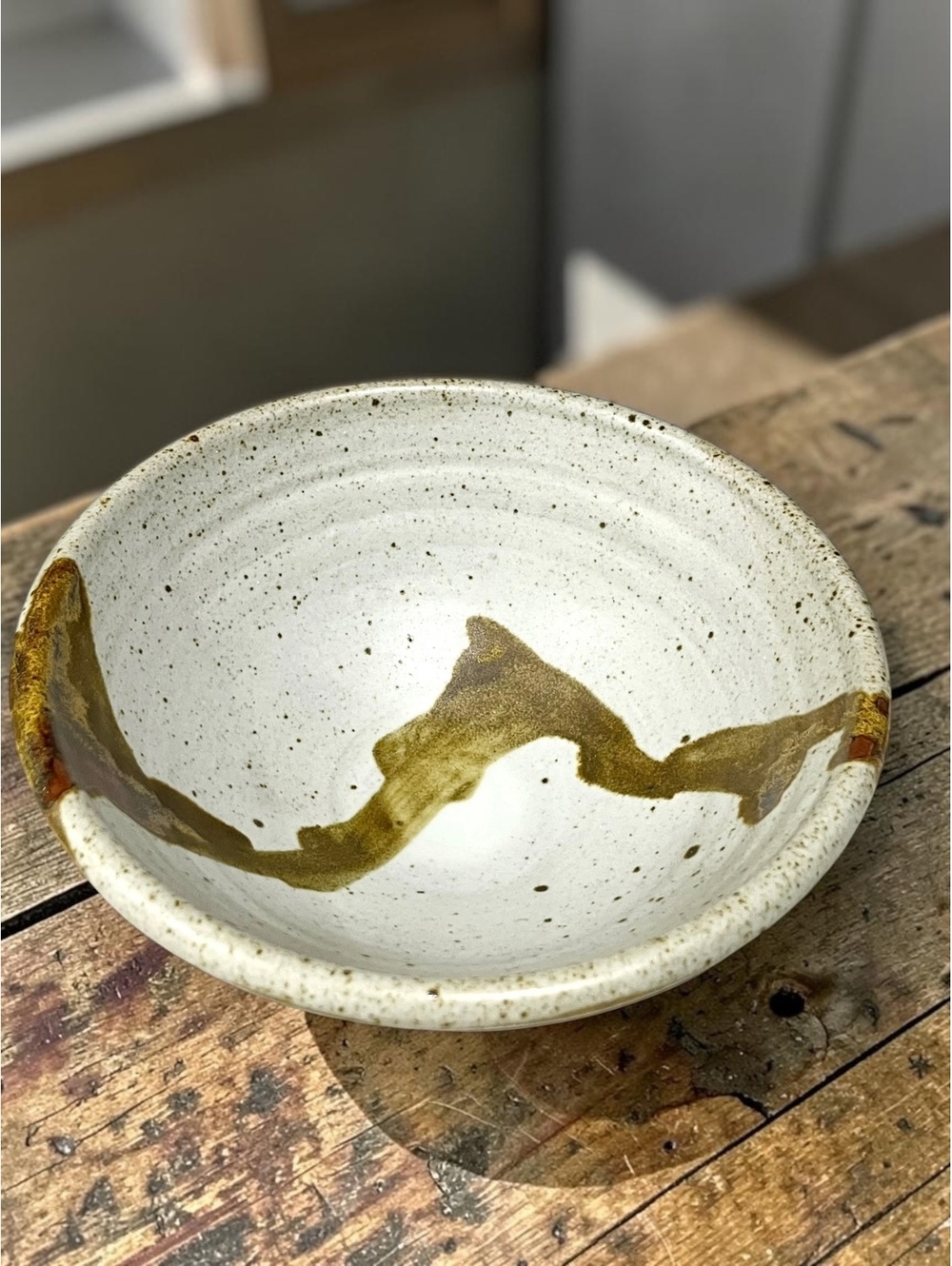 Vintage Studio Pottery Footed Bowl Speckled Drip Glaze Abstract Signed 8.25”